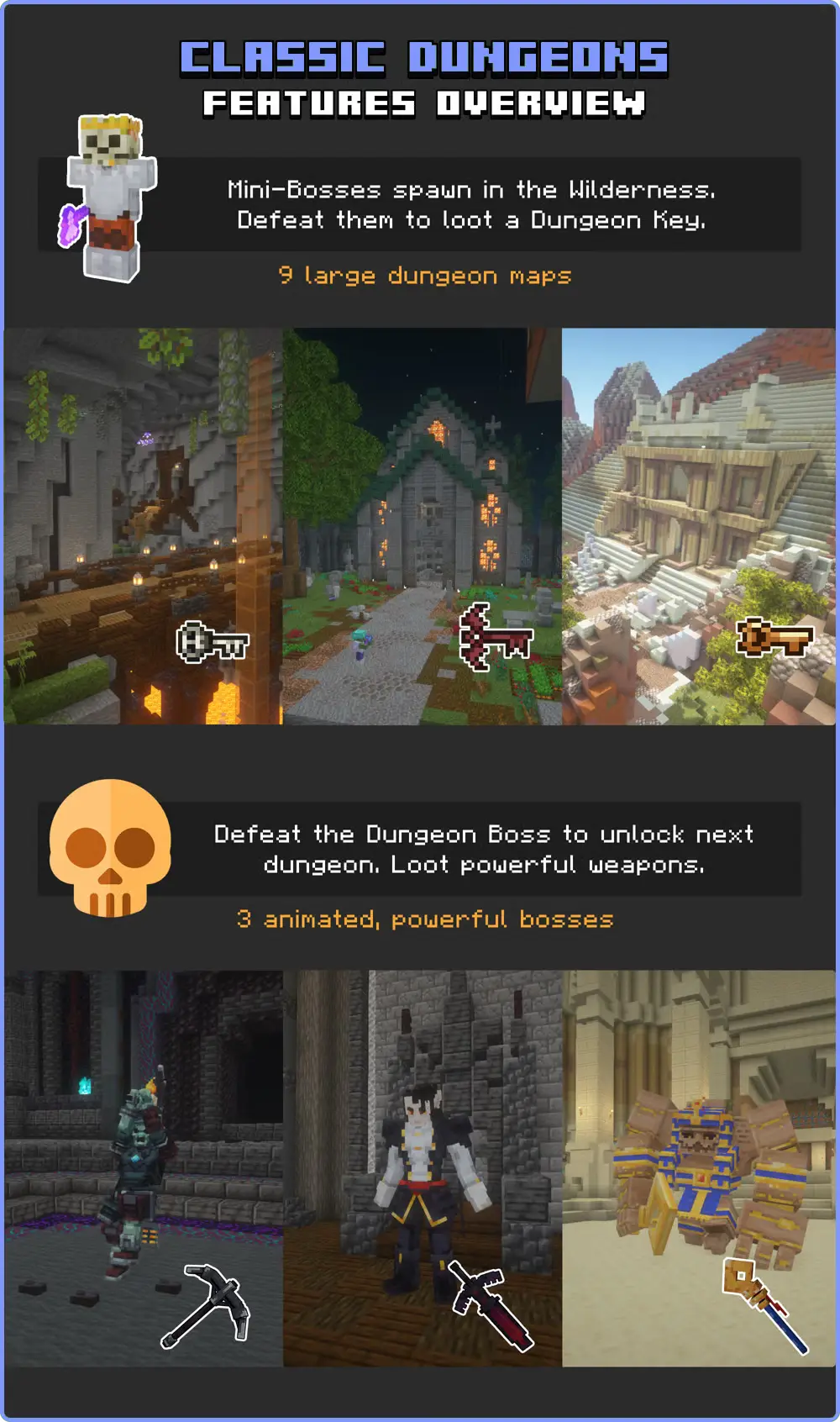 ZaosMC best Minecraft dungeons server - Classic dungeons with mini-bosses and legendary loot